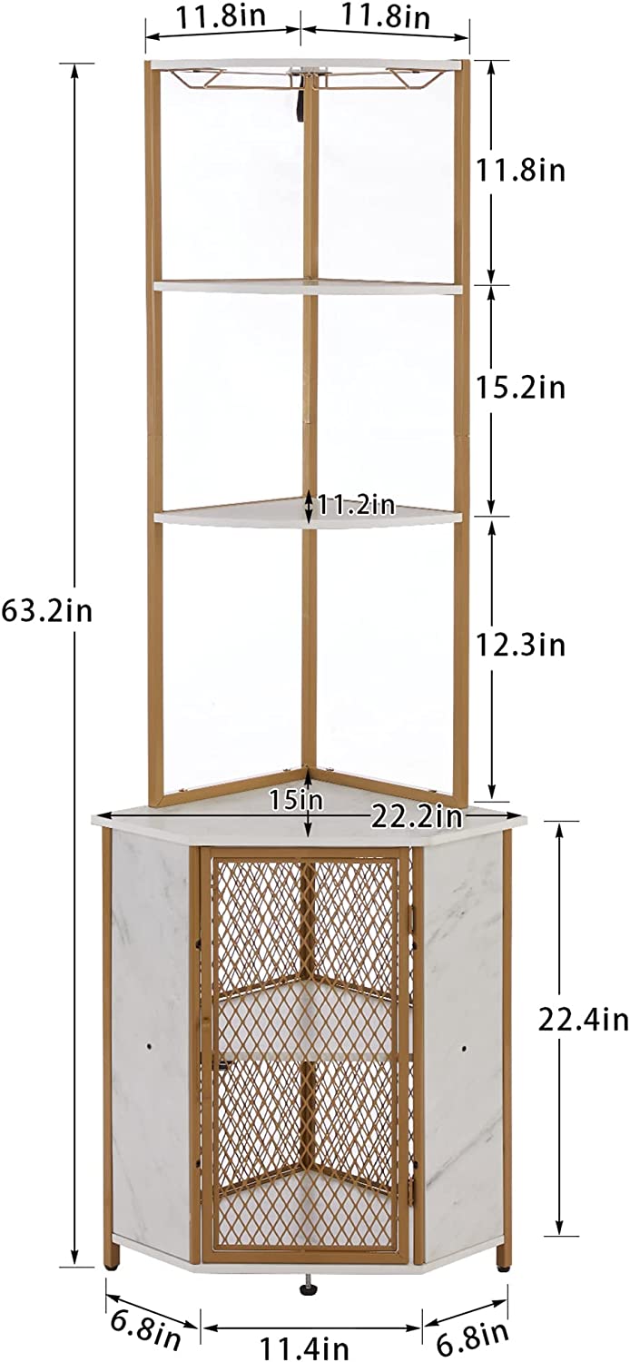 VECELO Corner Cabinet, Tall Storage Shelf Bookshelf Display Shelves Rack