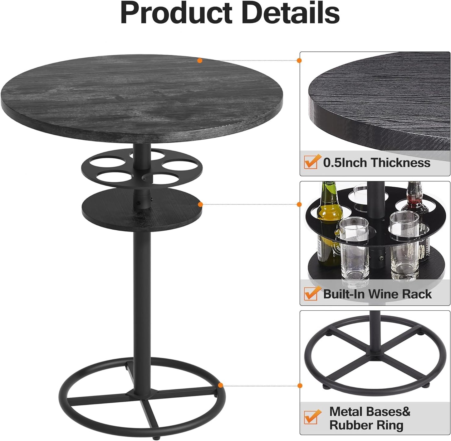 VECELO 3 Piece Bar Table Set, Small 2-Tier Round Pub Table with Barstools