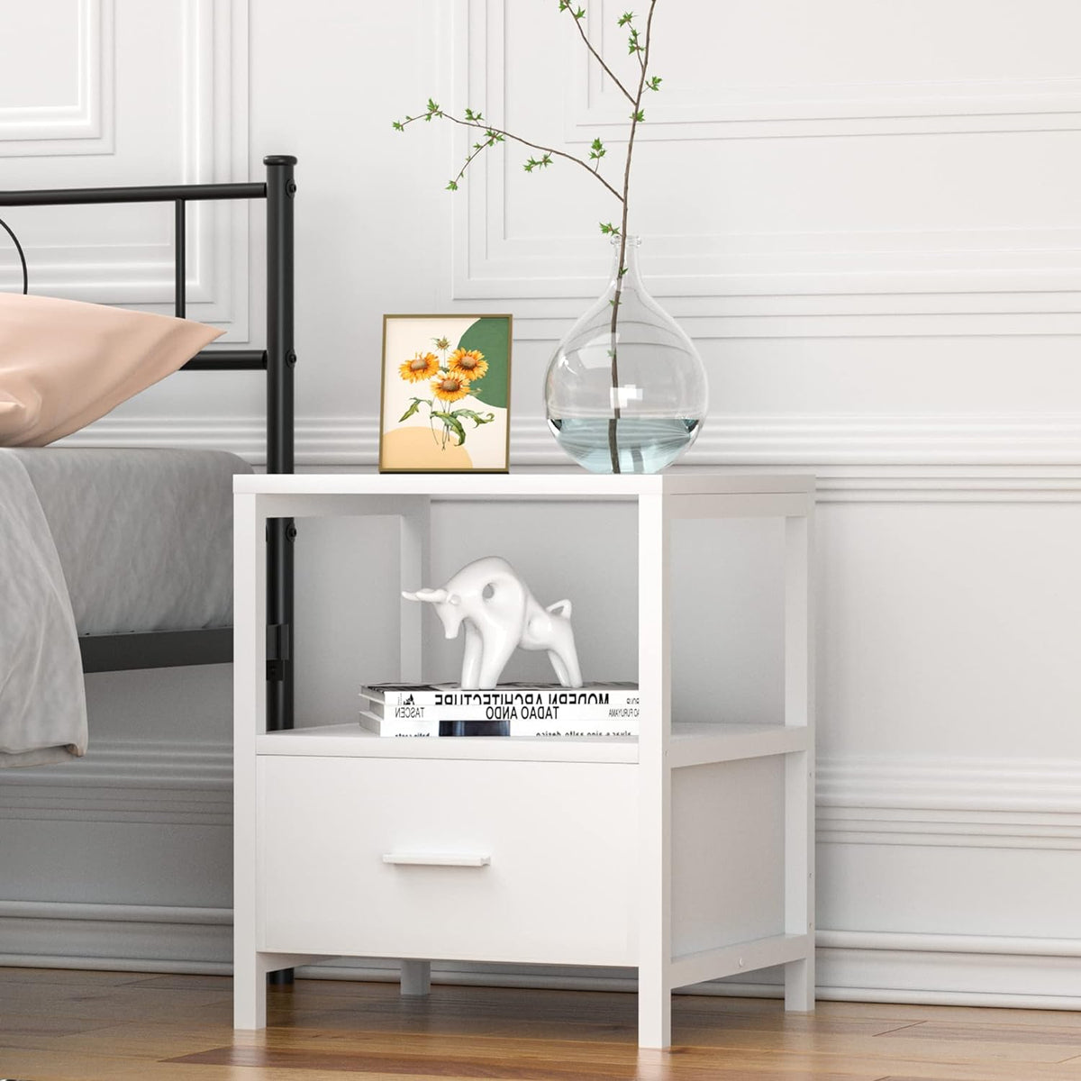 VECELO Nightstand Modern Square End Side Table, 1 Pack/2 Packs