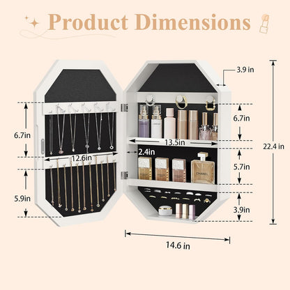 VECELO Gabinete de joyas con LED, organizador de joyas de pared/para colgar con espejo iluminado sin marco
