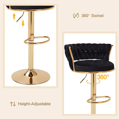 VECELO Bar Stools Set of 2, Adjustable Barstools Counter Height Stools with Back and Arm