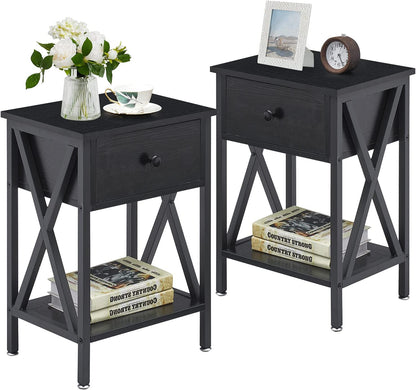 VECELO Versatile Nightstand X-Design End Side Table with Bin Drawer, 1 pack/2packs