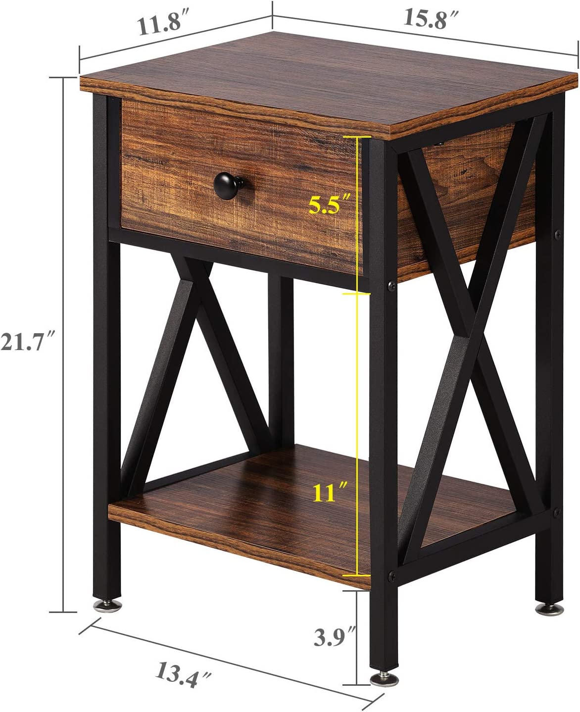 VECELO Versatile Nightstand X-Design End Side Table with Bin Drawer, 1 pack/2packs