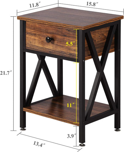 VECELO Versatile Nightstand X-Design End Side Table with Bin Drawer, 1 pack/2packs