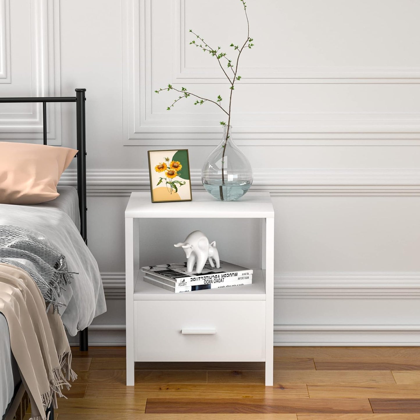 VECELO Nightstand Modern Square End Side Table, 1 Pack/2 Packs