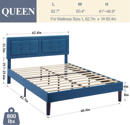 Base de cama tapizada VECELO con cabecero de altura ajustable