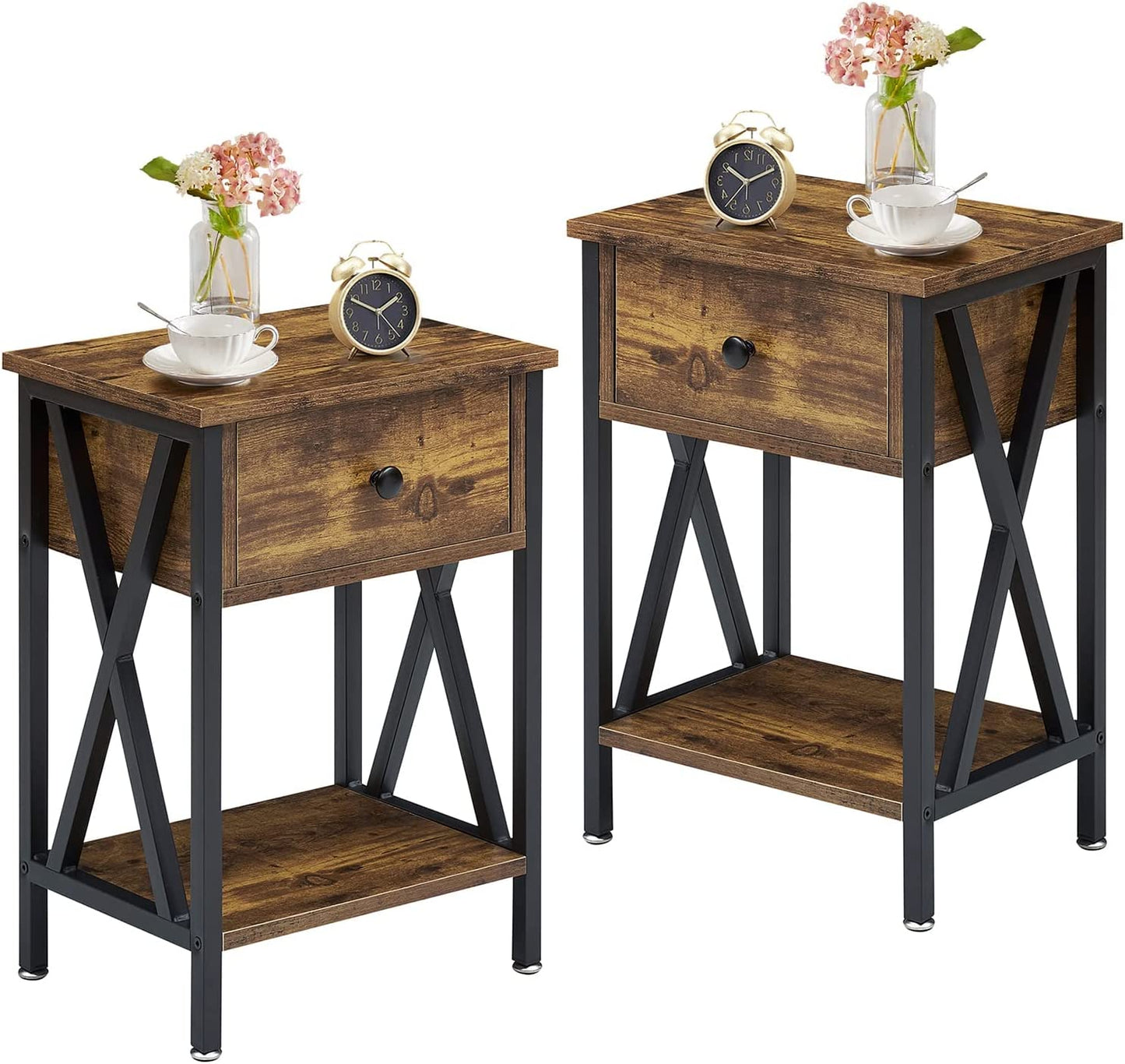 VECELO Versatile Nightstand X-Design End Side Table with Bin Drawer, 1 pack/2packs