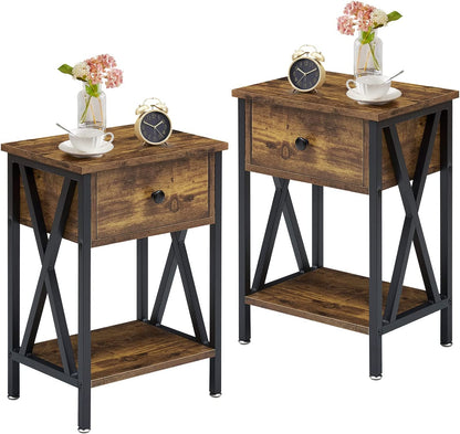 VECELO Versatile Nightstand X-Design End Side Table with Bin Drawer, 1 pack/2packs