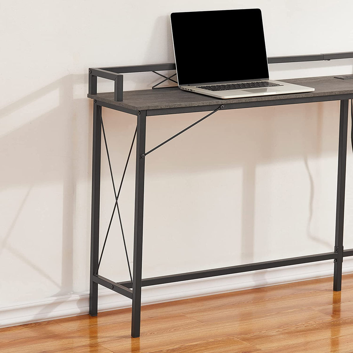 VECELO Mesa consola extra larga para recibidor, para detrás del sofá, estrecha, con toma de corriente y puertos USB