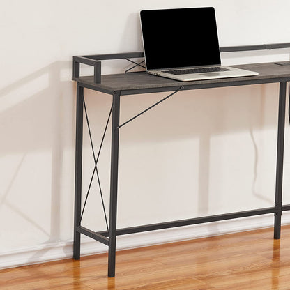 VECELO Mesa consola extra larga para recibidor, para detrás del sofá, estrecha, con toma de corriente y puertos USB