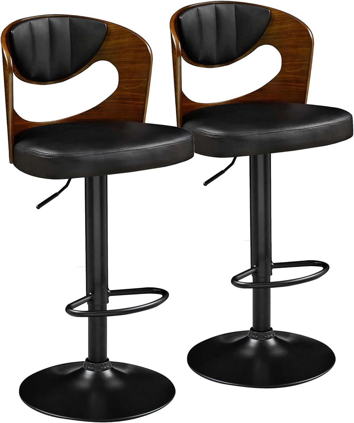 Juego de 2 taburetes de bar VECELO, taburetes de altura de mostrador con respaldo de madera curvada