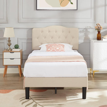 VECELO Classic Upholstered Platform Bed Frame with Diamond Stitched Cloth