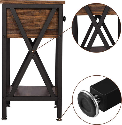 VECELO Versatile Nightstand X-Design End Side Table with Bin Drawer, 1 pack/2packs