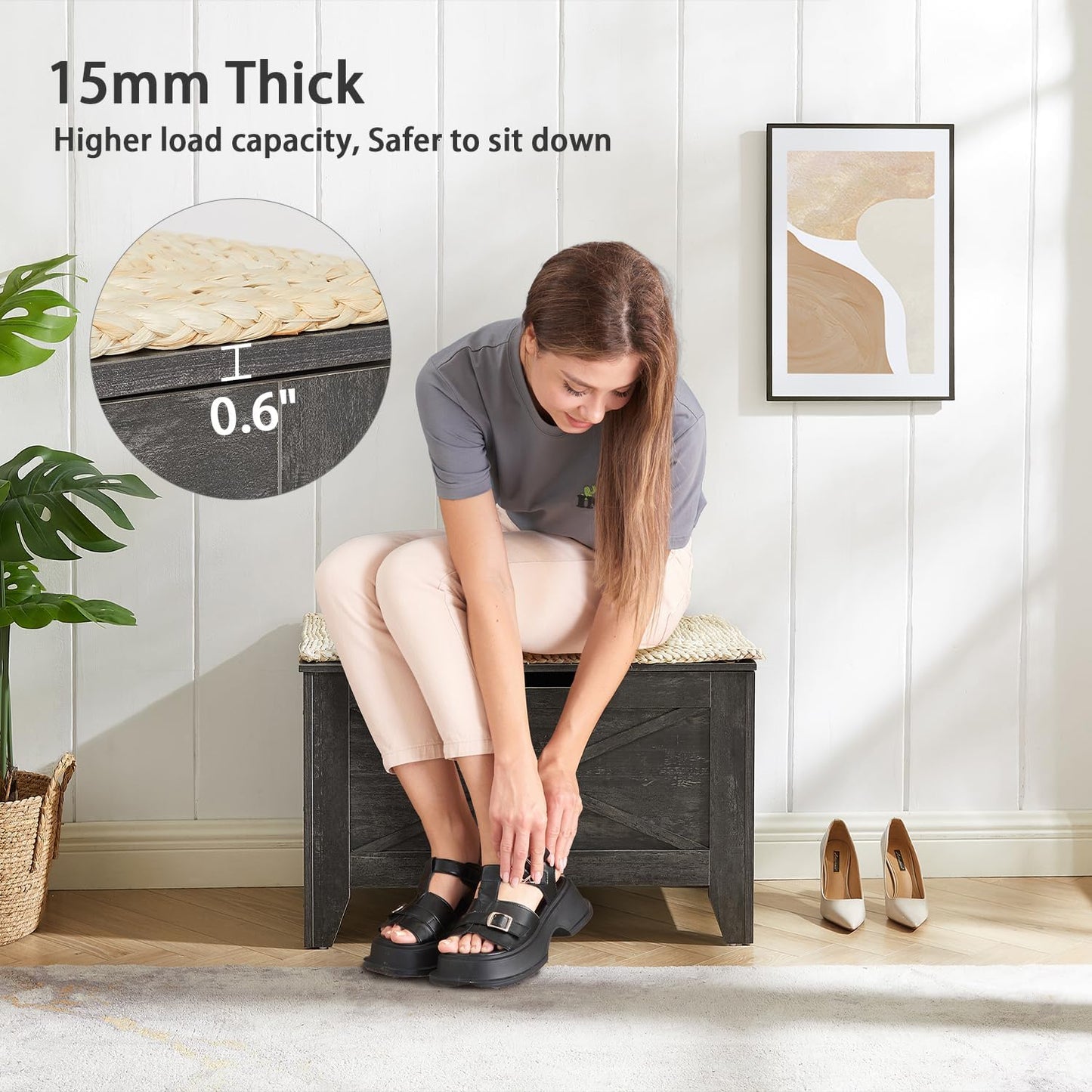 VECELO Modern Shoe Bench for Storage,Toy Chest Ottoman