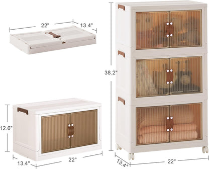 VECELO 16 Gal Stackable Storage Bins with Lid,Plastic Collapsible Storage Cabinet