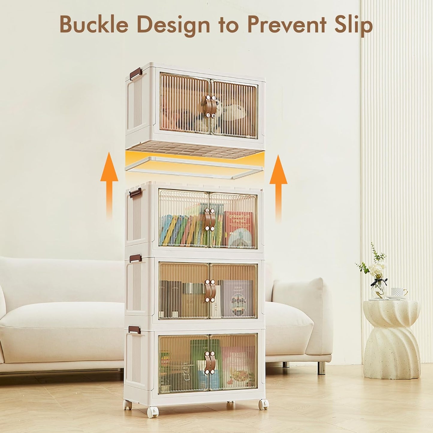 VECELO 16 Gal Stackable Storage Bins with Lid,Plastic Collapsible Storage Cabinet