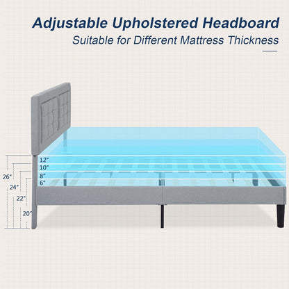 Base de cama tapizada VECELO con cabecero de altura ajustable