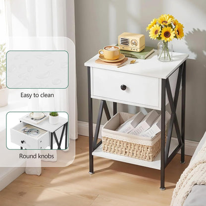 VECELO Versatile Nightstand X-Design End Side Table with Bin Drawer, 1 pack/2packs