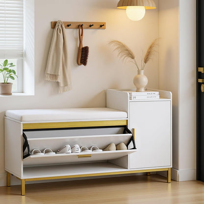VECELO 2-Tier Shoe Storage Bench with Flip Drawers