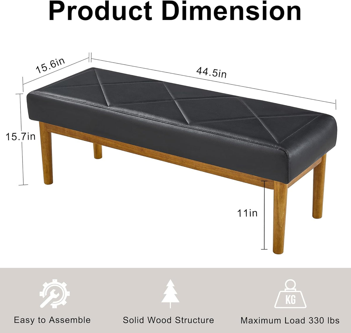 VECELO 44.5”Upholstered Entryway Bench Dining Table Ottoman Seats with Solid Wood Legs
