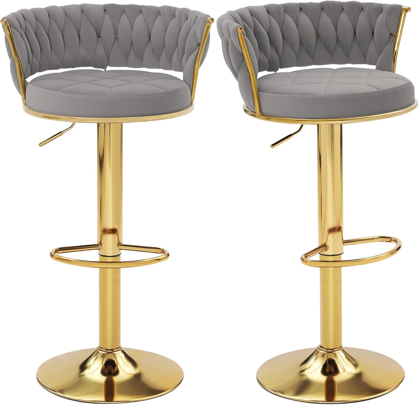VECELO Bar Stools Set of 2, Adjustable Barstools Counter Height Stools with Back and Arm