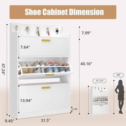 VECELO Schuhschrank mit 2 Klappfächern für den Eingangsbereich