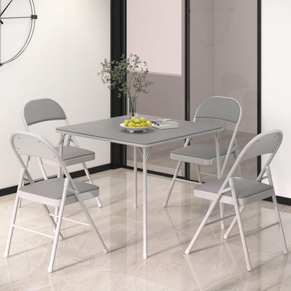 VECELO Portable Folding Card Table Square and Chair Sets with Collapsible Legs & Vinyl Upholstery (5 PCS)