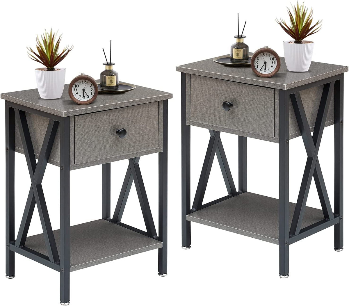 VECELO Versatile Nightstand X-Design End Side Table with Bin Drawer, 1 pack/2packs