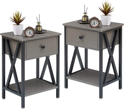 VECELO Versatile Nightstand X-Design End Side Table with Bin Drawer, 1 pack/2packs