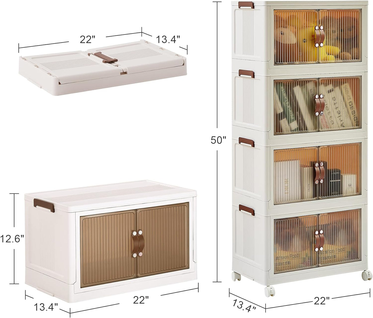 VECELO 16 Gal Stackable Storage Bins with Lid,Plastic Collapsible Storage Cabinet