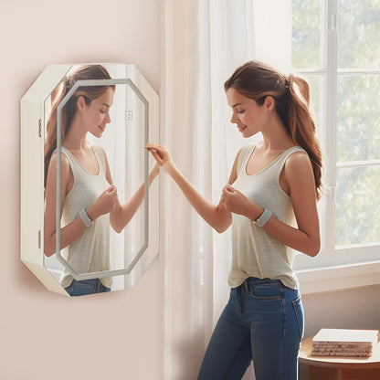 VECELO Gabinete de joyas con LED, organizador de joyas de pared/para colgar con espejo iluminado sin marco