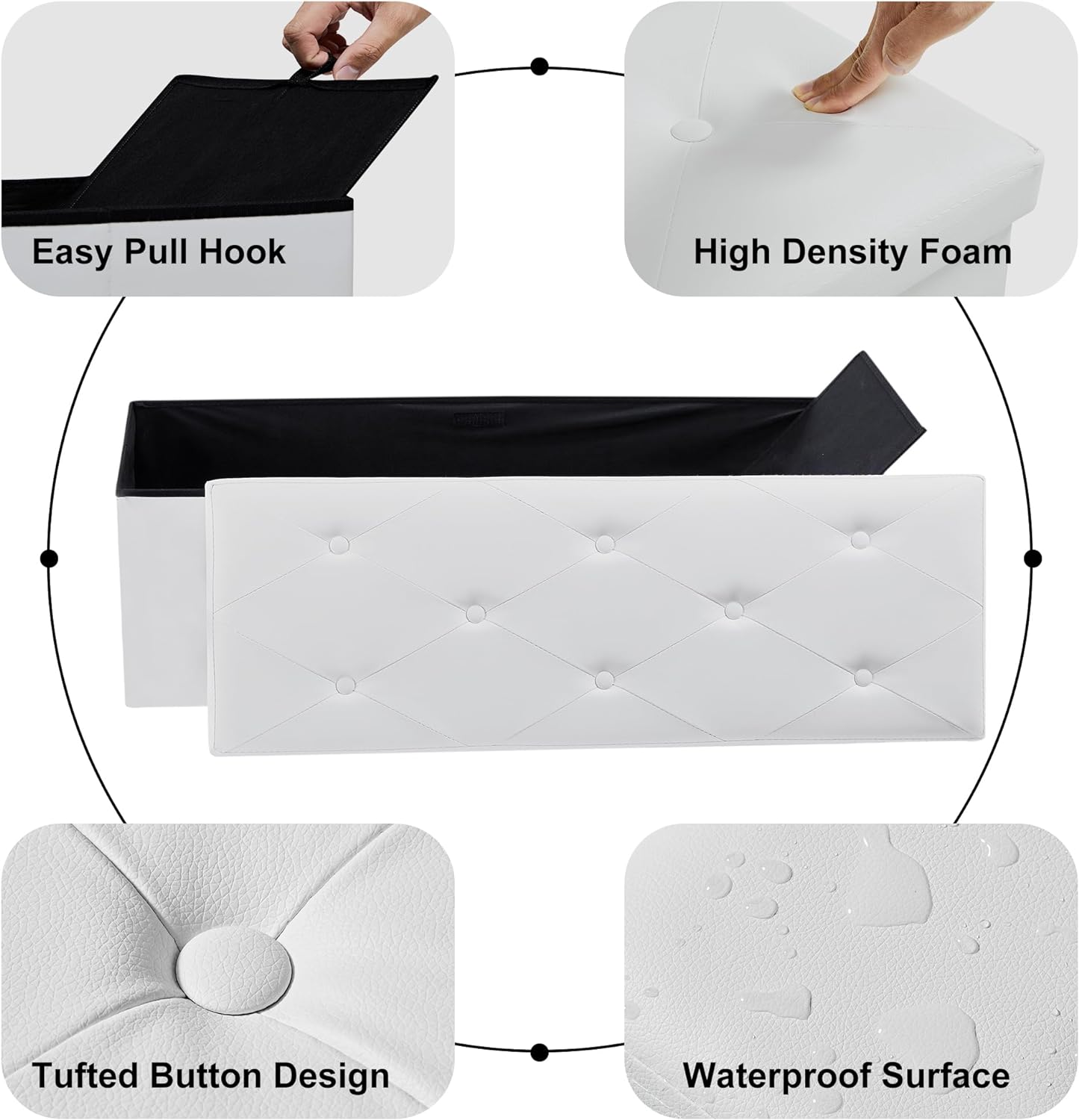 VECELO Storage Ottoman Bench End of Bed 43'' Footstool Footrest Stool Shoestool