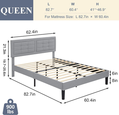 Base de cama tapizada VECELO con cabecero de altura ajustable