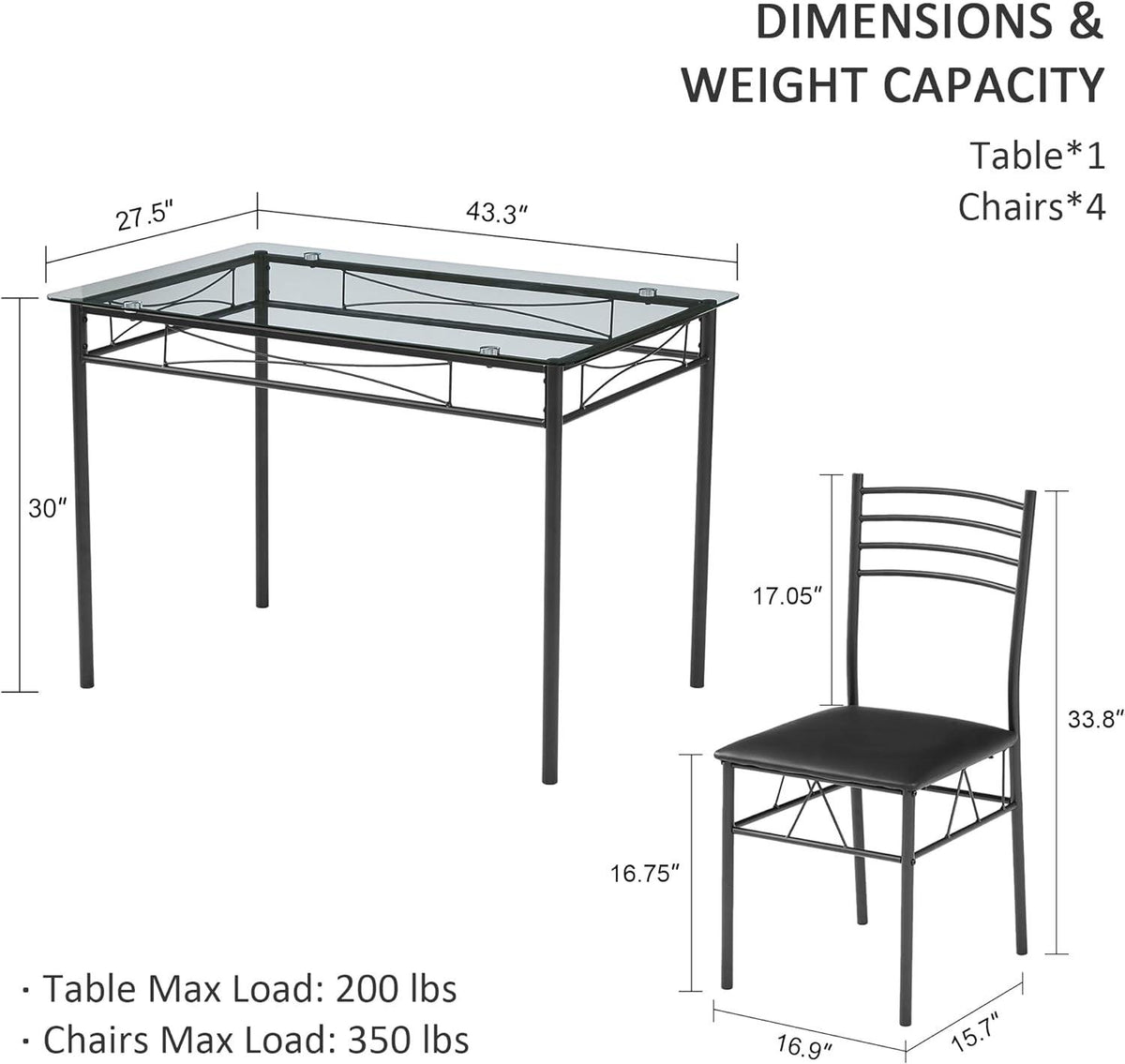 VECELO Modern Rectangular 5-Piece Dining Table Set