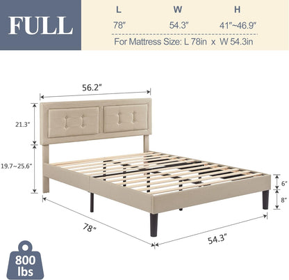 Base de cama tapizada VECELO con cabecero de altura ajustable