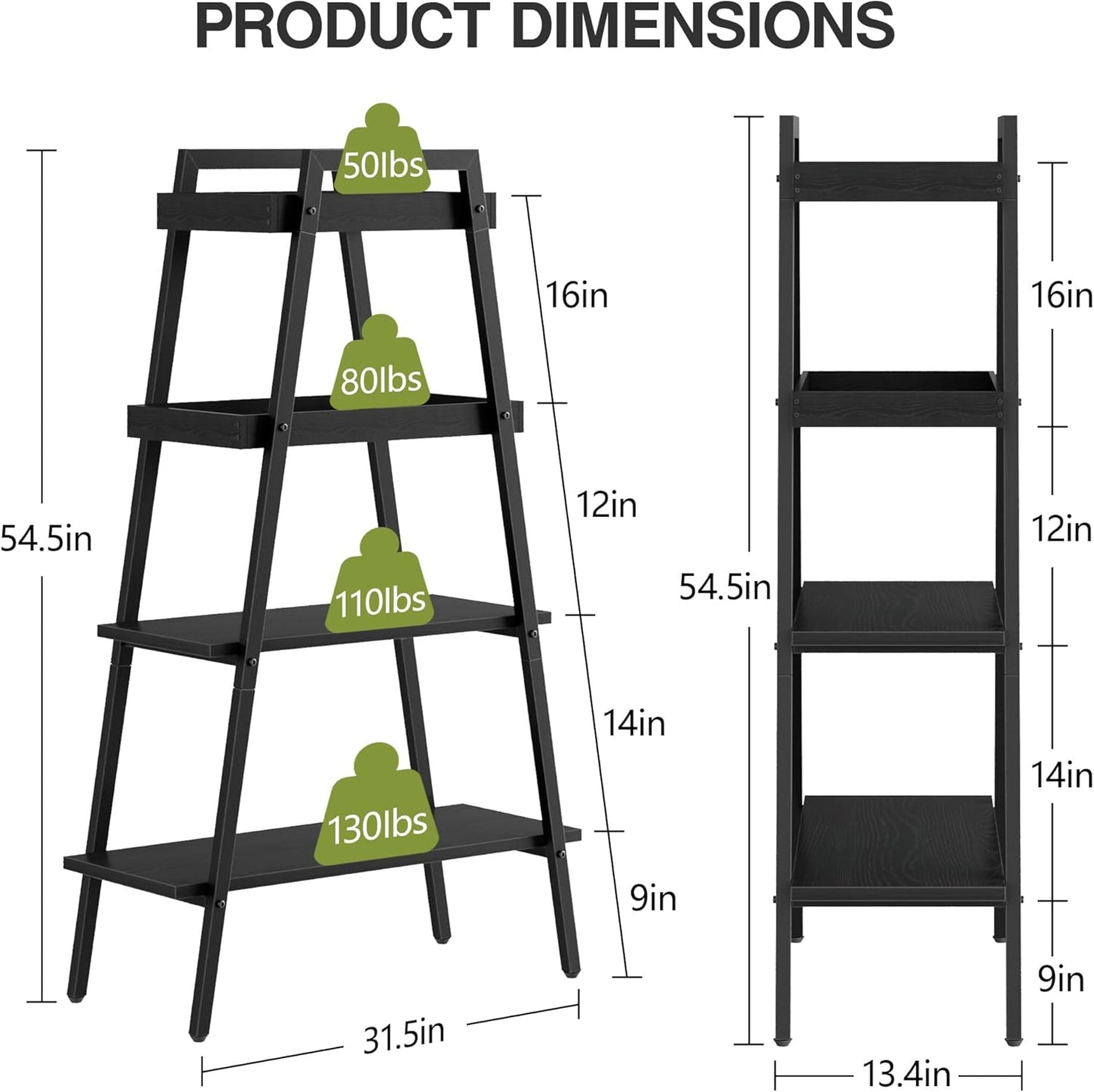 VECELO Ladder Shelf/Display Shelf 4 Tier Storage Bookcase Rack Wood & Steel