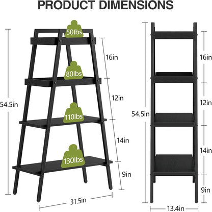 VECELO Ladder Shelf/Display Shelf 4 Tier Storage Bookcase Rack Wood & Steel