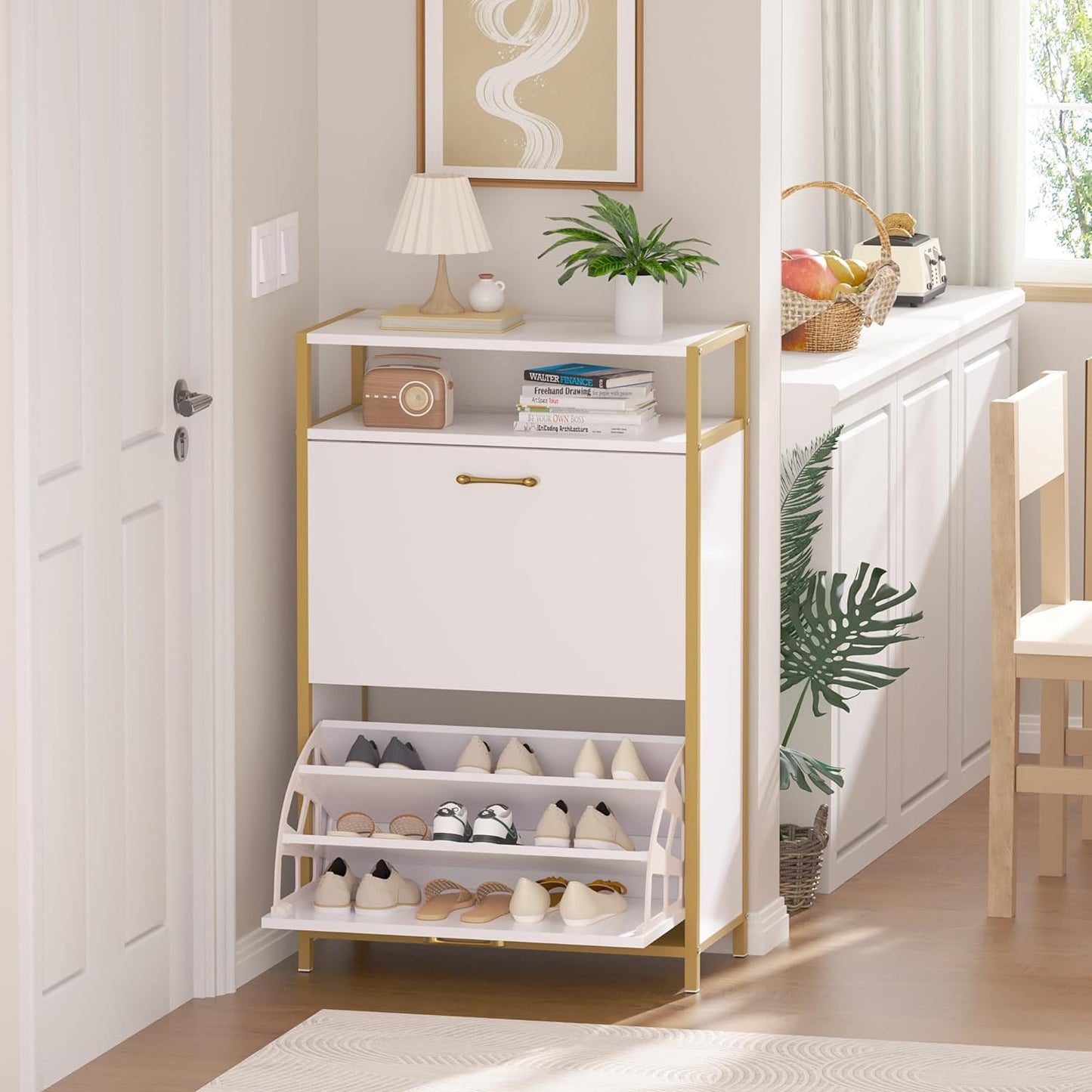 VECELO Shoe Storage Cabinet with 2 Flip Drawers