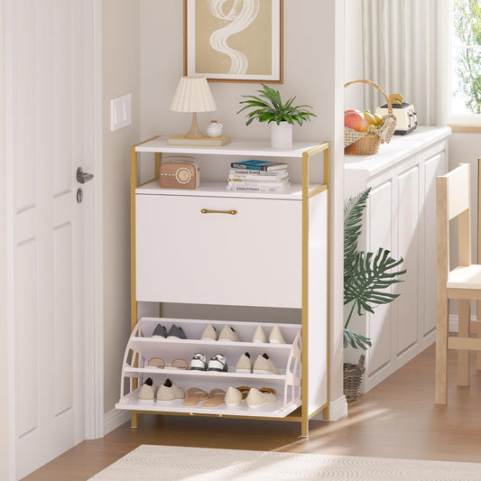 VECELO Shoe Storage Cabinet with 2 Flip Drawers