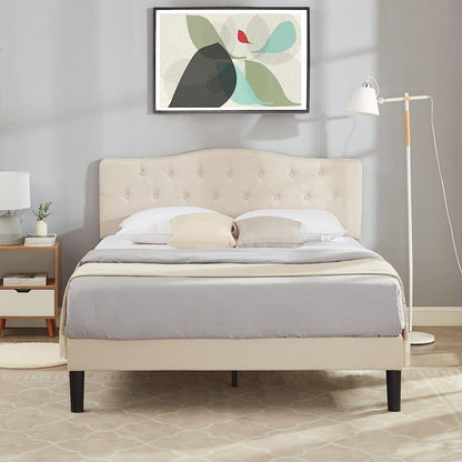 VECELO Classic Upholstered Platform Bed Frame with Diamond Stitched Cloth