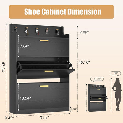 VECELO Schuhschrank mit 2 Klappfächern für den Eingangsbereich