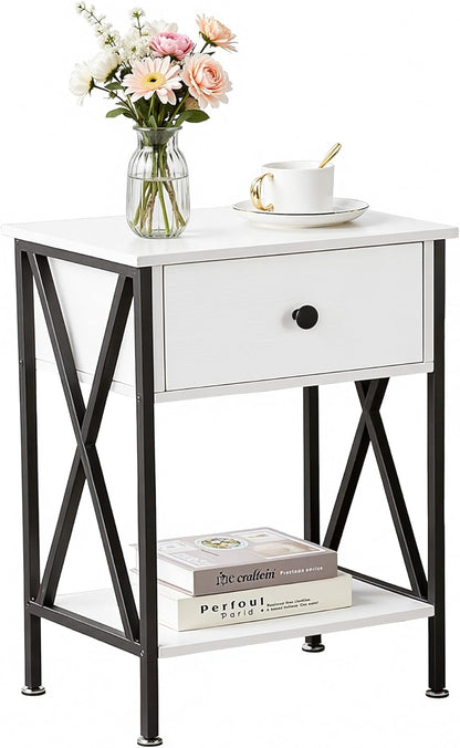 VECELO Versatile Nightstand X-Design End Side Table with Bin Drawer, 1 pack/2packs