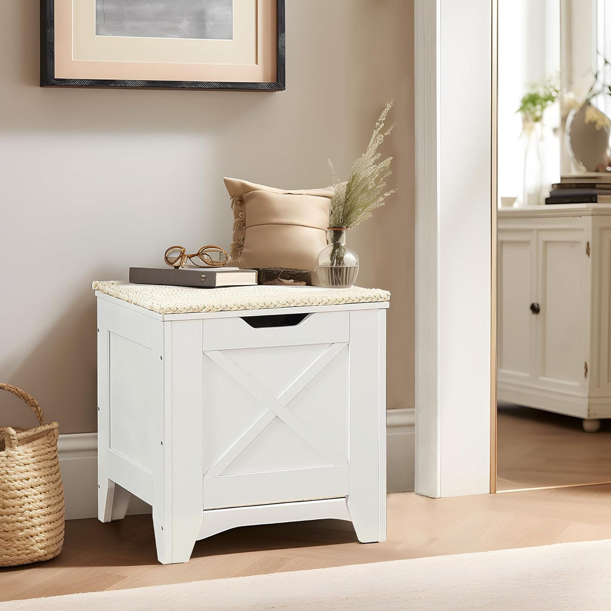 VECELO Modern Shoe Bench for Storage,Toy Chest Ottoman