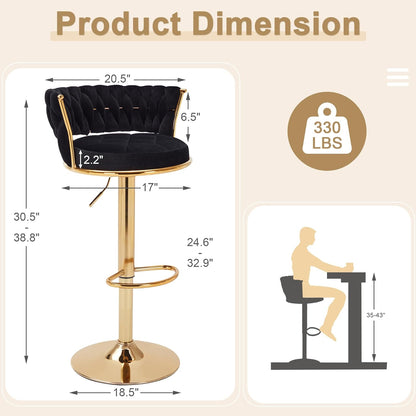 VECELO Bar Stools Set of 2, Adjustable Barstools Counter Height Stools with Back and Arm