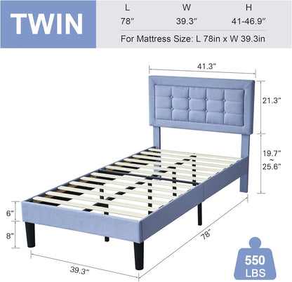 Base de cama tapizada VECELO con cabecero de altura ajustable