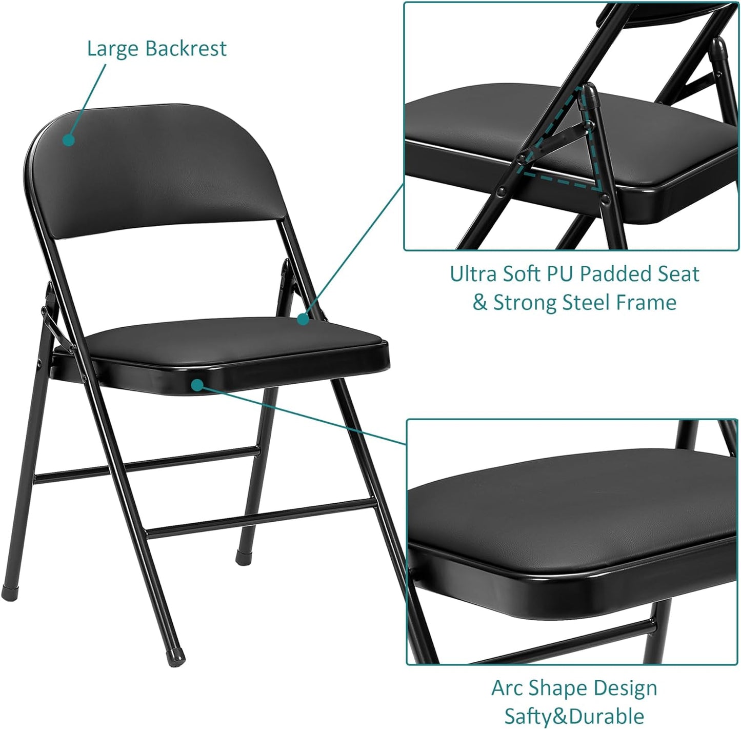 VECELO Portable Folding Card Table Square and Chair Sets with Collapsible Legs & Vinyl Upholstery (5 PCS)
