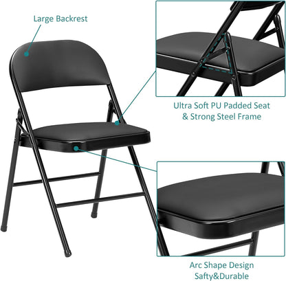 VECELO Portable Folding Card Table Square and Chair Sets with Collapsible Legs & Vinyl Upholstery (5 PCS)