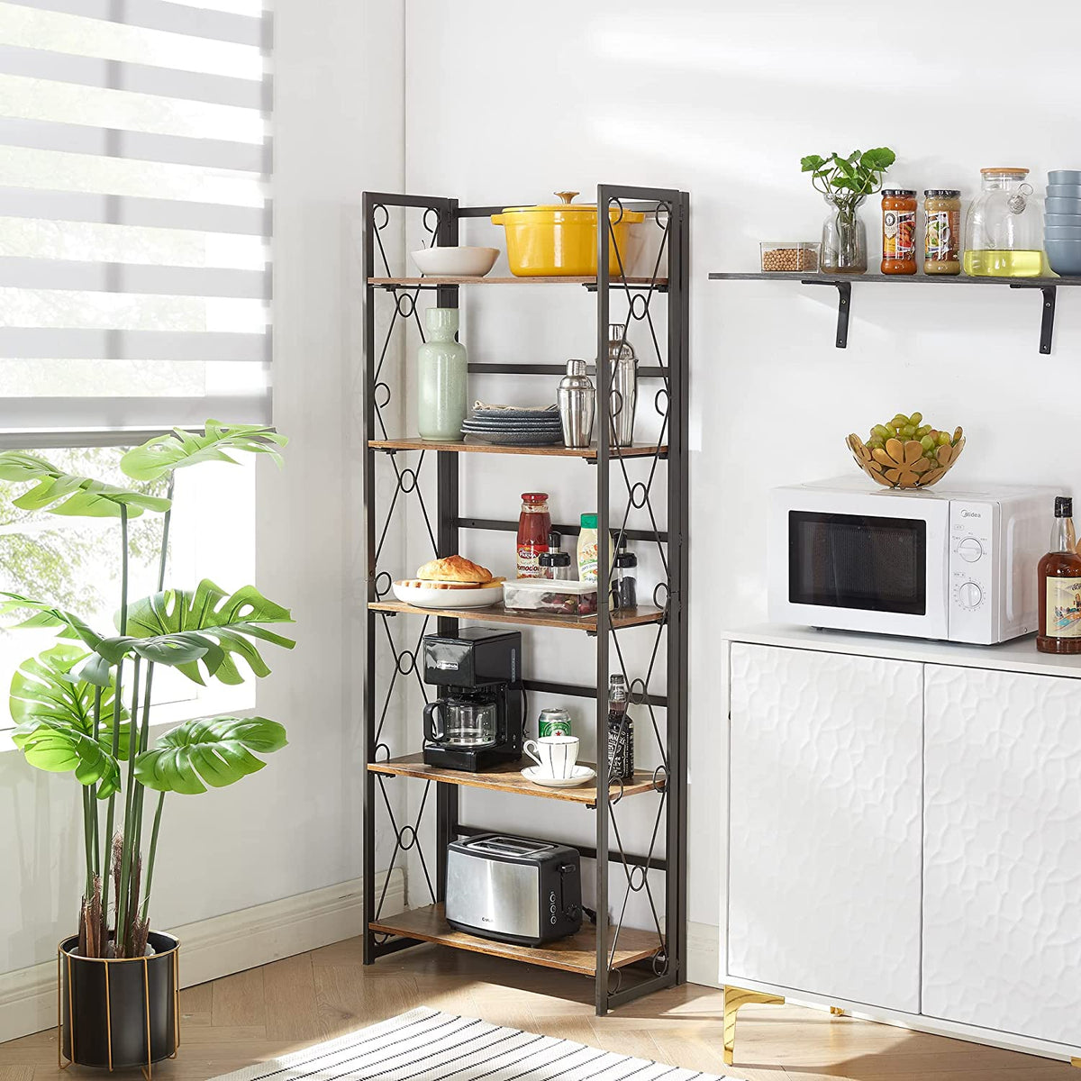 VECELO Bookshelf No Assembly, 5 Shelf Folding Bookcase, Book Shelves Organizer