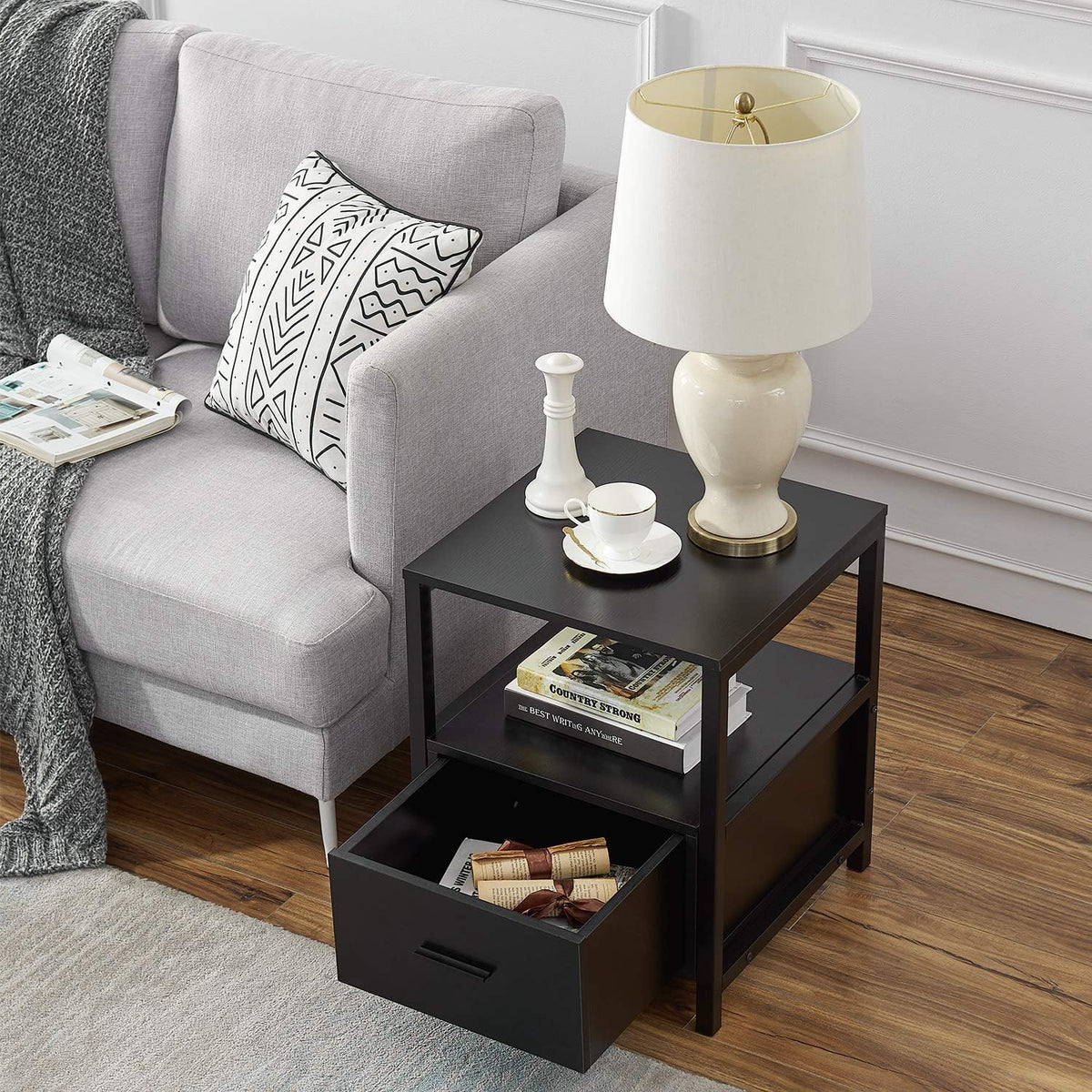 VECELO Nightstand Modern Square End Side Table, 1 Pack/2 Packs