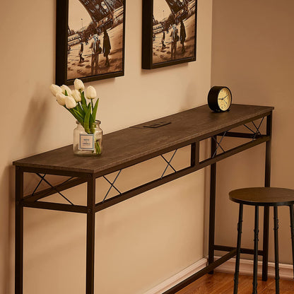 VECELO Extra Long Narrow Sofa/Console Table with Charging Station & Power Outlet and USB Ports